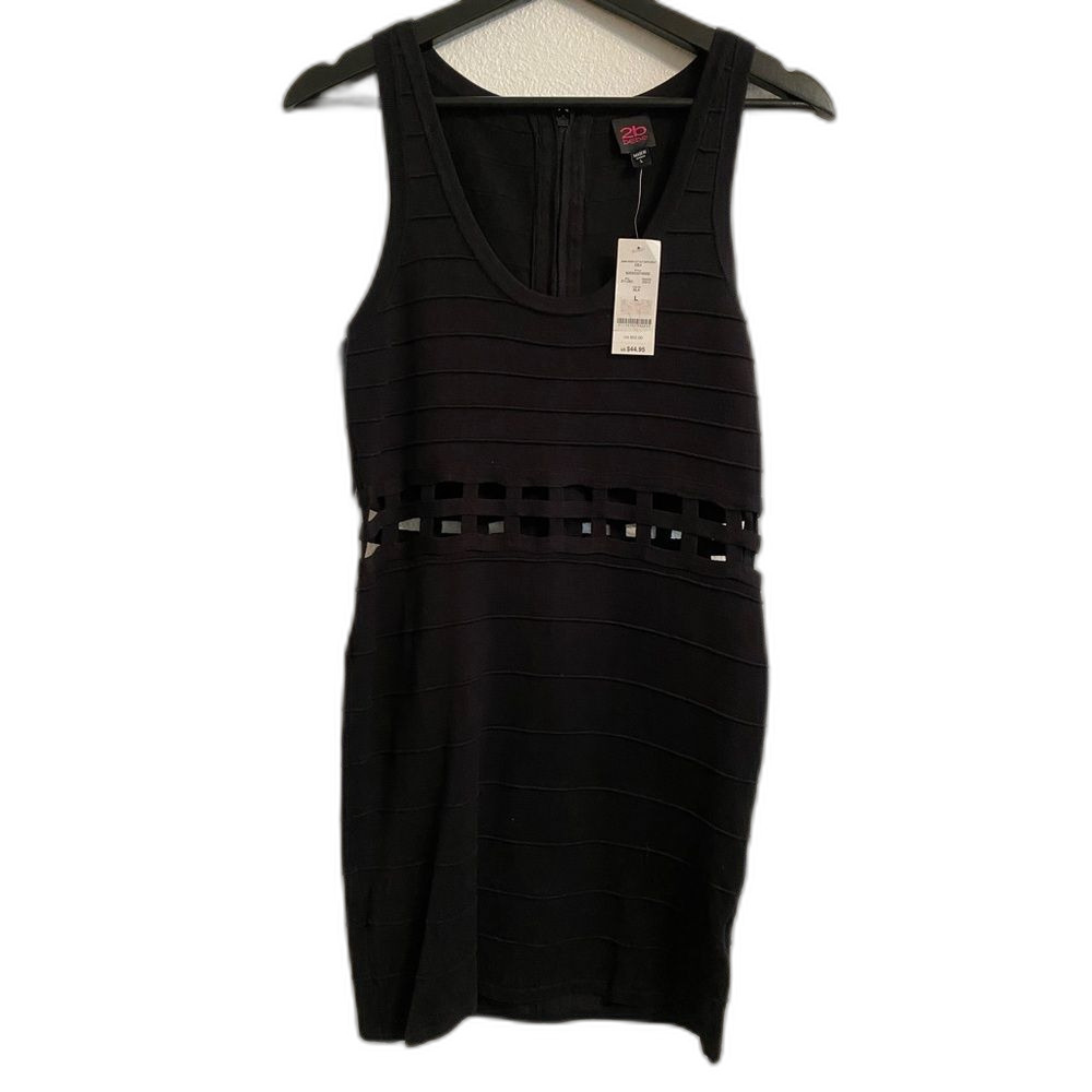 New 2B Bebe Black Cutout Mini Tank Stretch Bodycon Dress Sz L